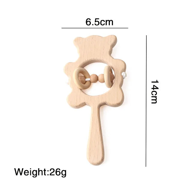 Baby Toys Wooden Rattles Sets Beech Hand Teething Cartoon Animal Bear Baby Rattles Musical Montessori Educational Toy Gifts