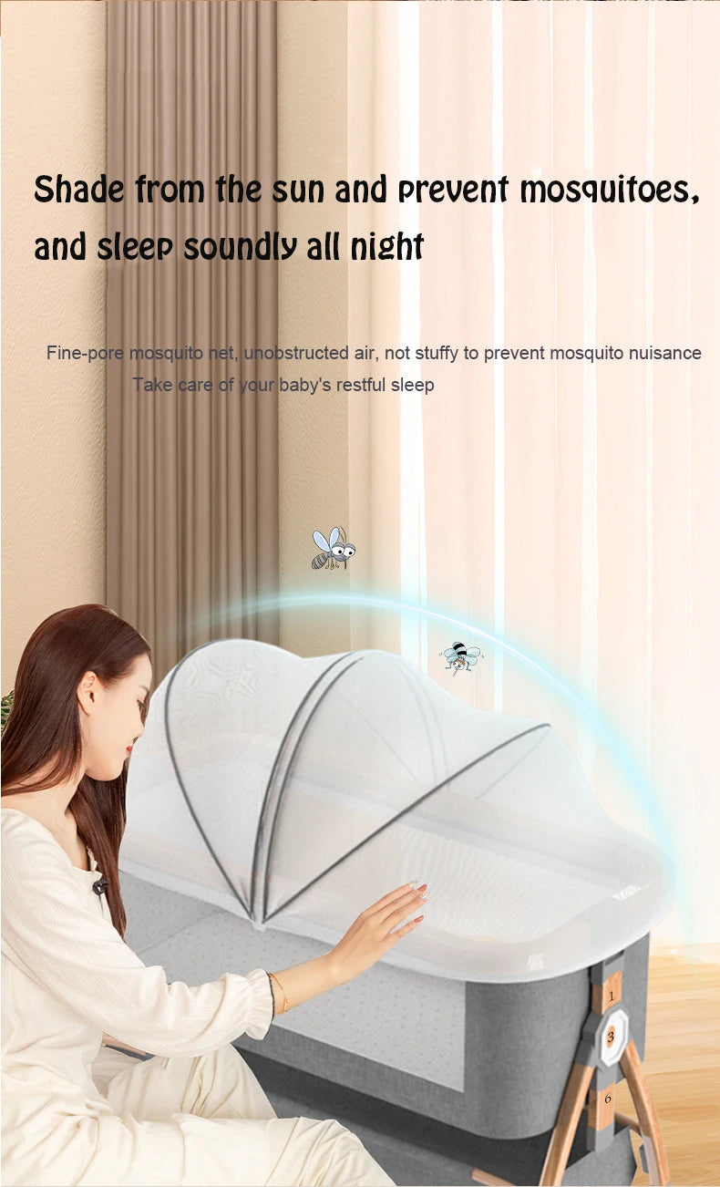 Aluminum Alloy Crib Movable Portable Bassinet Bed Foldable Multifunctional Bb Bed Newborn Patchwork Queen Bed