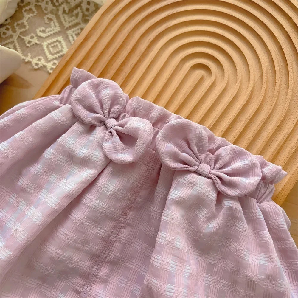 Baby Clothing 2025 Summer New Style 1-3 Year Old Female Baby Sweet Bow Two Piece Set Thin Outerwear