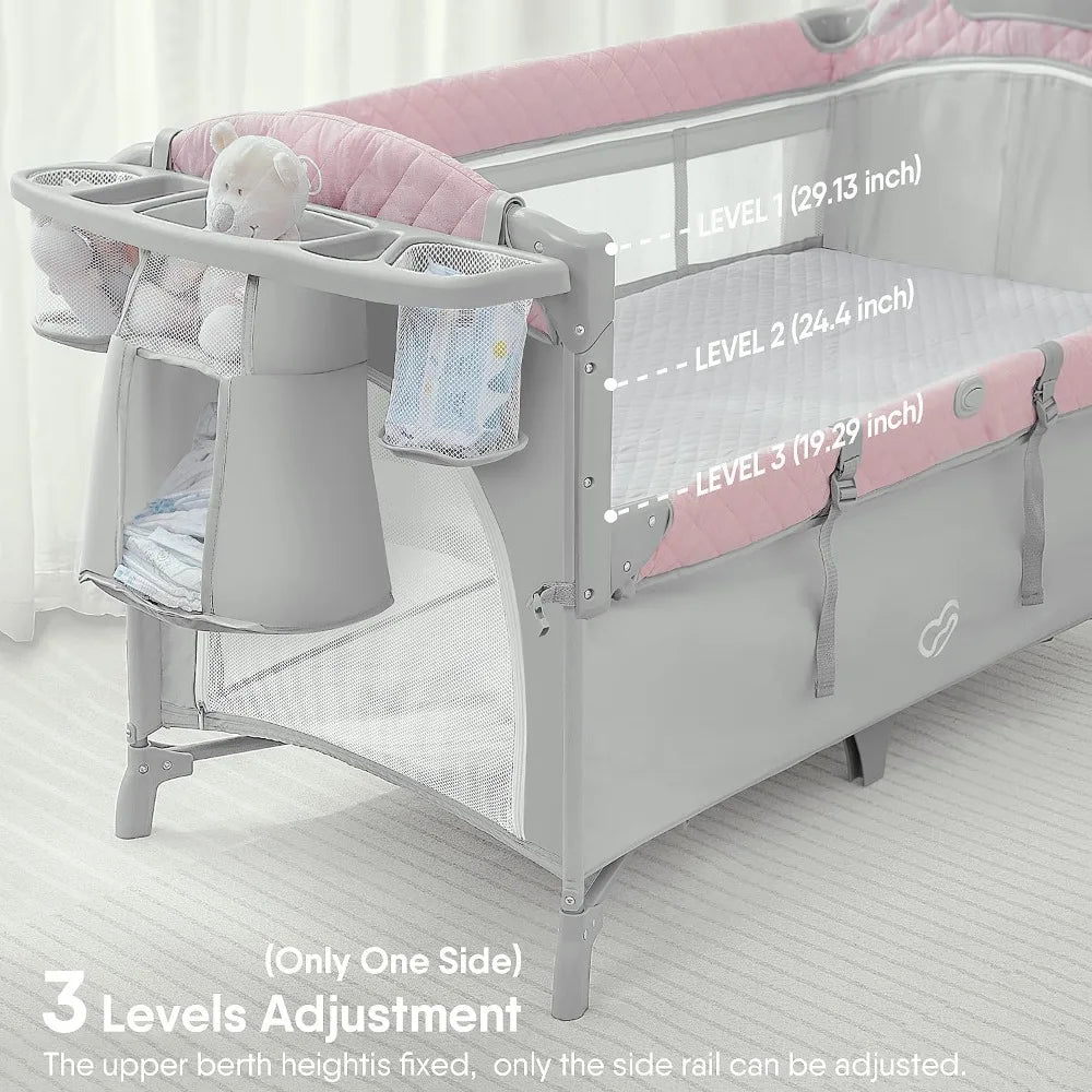 Baby Bassinet Bedside Crib, Pack and Play with Sheet, Diaper Changing Table and Music Mobile from Newborn to Toddles, Portable