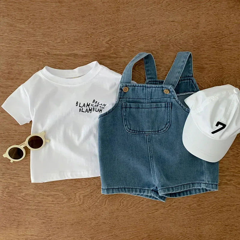 2024 Summer Baby Clothing Set Toddler Girls Clothes Suit Infant Tee and Denim Overall  Boys Outfit