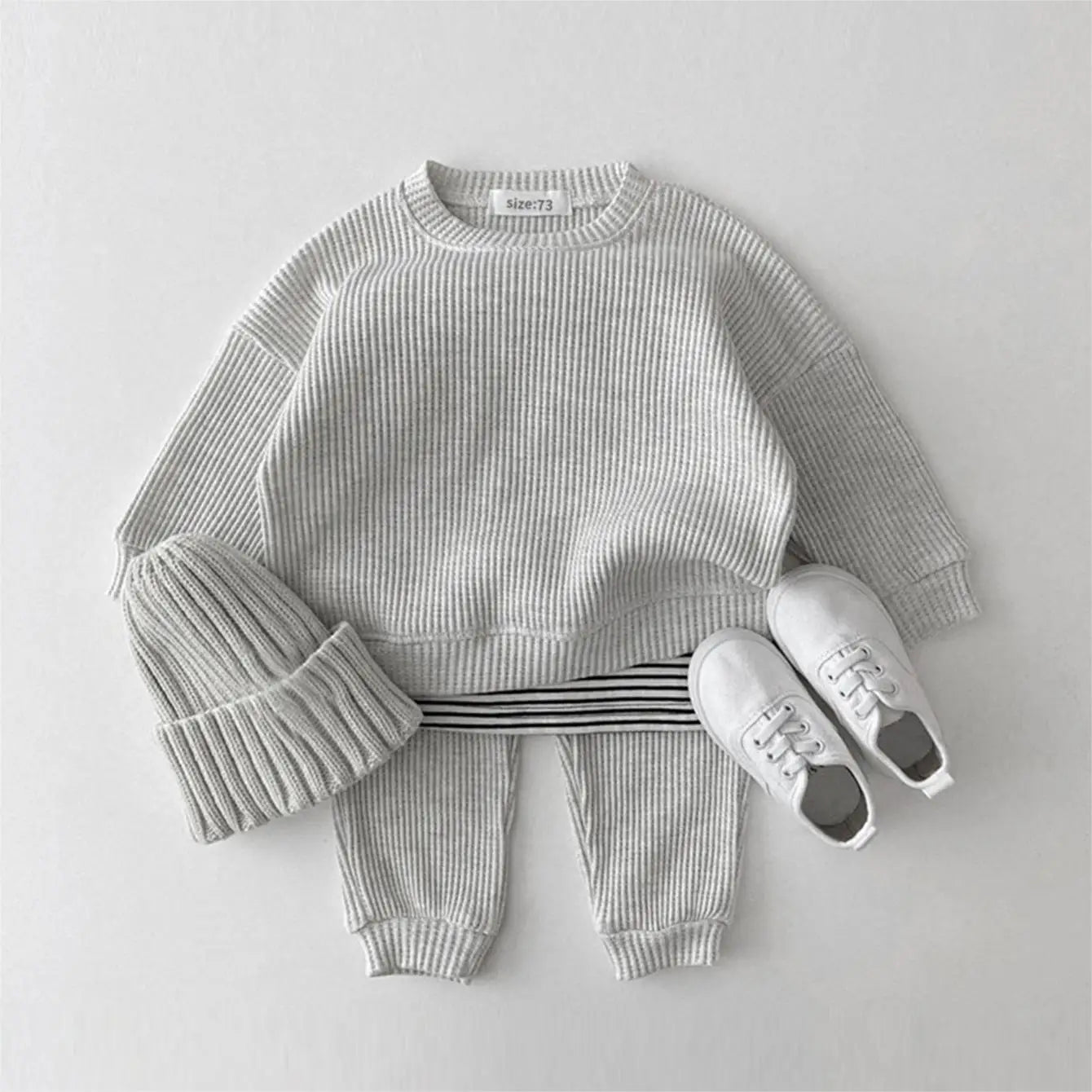 Baby Girls Clothes Autumn Cotton Kintting Clothing Sets Mock 2PCS Waffle Cotton Kids BoysSets Tracksuit Tops+Pants Korean
