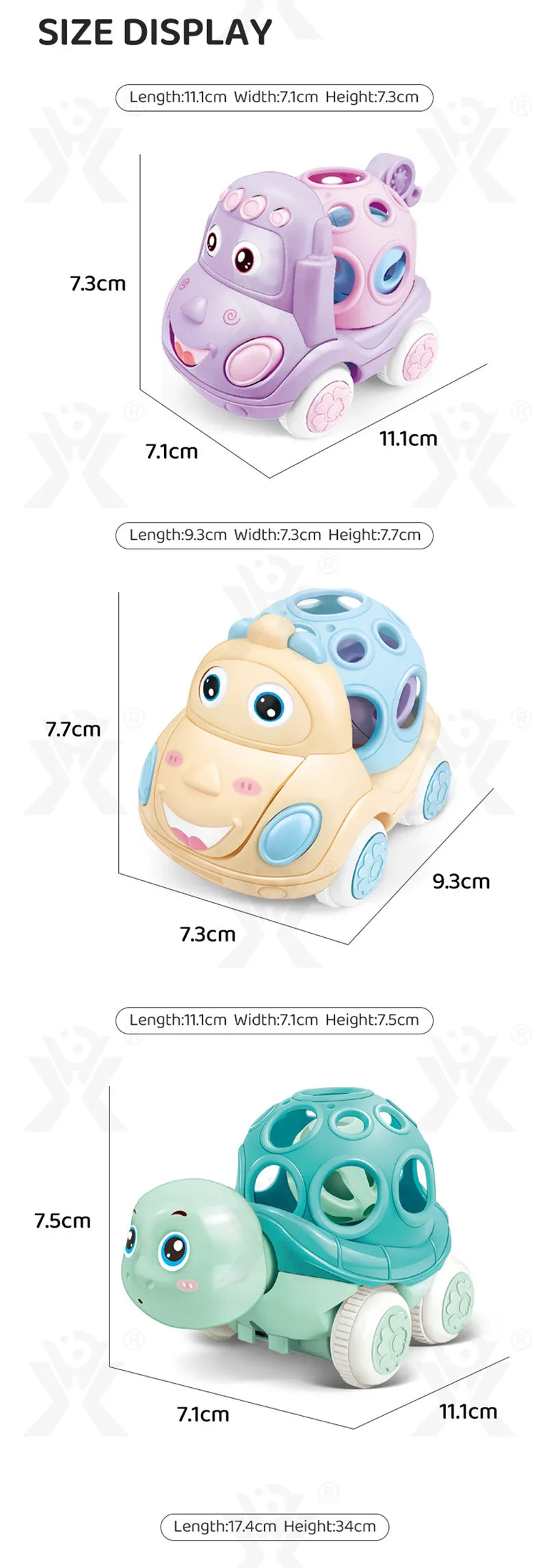 Baby Car Toys for 6 12 Months Friction Car Infant Soft Rubber Inertial Push and Go Vehicles Roll Car Hand Rattle Gift for Kids