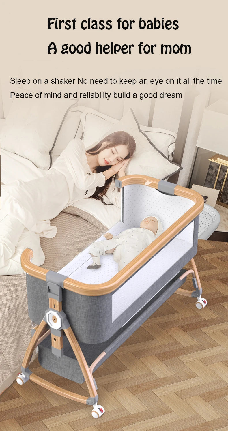 Aluminum Alloy Crib Movable Portable Bassinet Bed Foldable Multifunctional Bb Bed Newborn Patchwork Queen Bed
