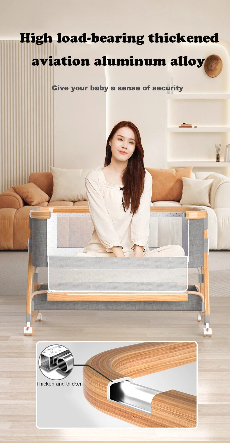 Aluminum Alloy Crib Movable Portable Bassinet Bed Foldable Multifunctional Bb Bed Newborn Patchwork Queen Bed