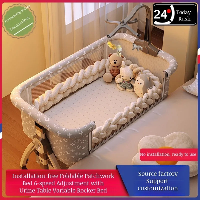 Foldable Portable Baby Bassinet Adjustable High/Low Child Beds Multifunctional Folding Newborn Baby Cribs Anti Spillage Big Bed
