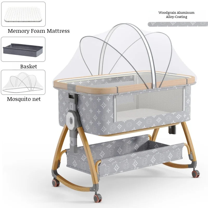 Foldable Portable Baby Bassinet Adjustable High/Low Child Beds Multifunctional Folding Newborn Baby Cribs Anti Spillage Big Bed