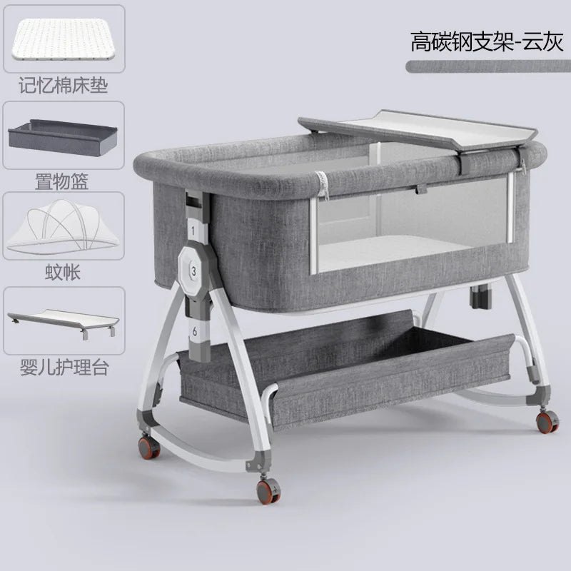 Foldable Portable Baby Bassinet Adjustable High/Low Child Beds Multifunctional Folding Newborn Baby Cribs Anti Spillage Big Bed