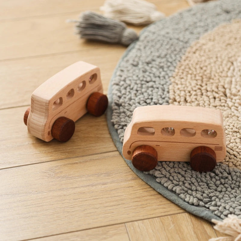 1PC Baby Wooden Toys Beech Car Blocks Cartoon Bus Educational Montessori Toys Baby Teething Play Gym Baby Birthday Gift Products