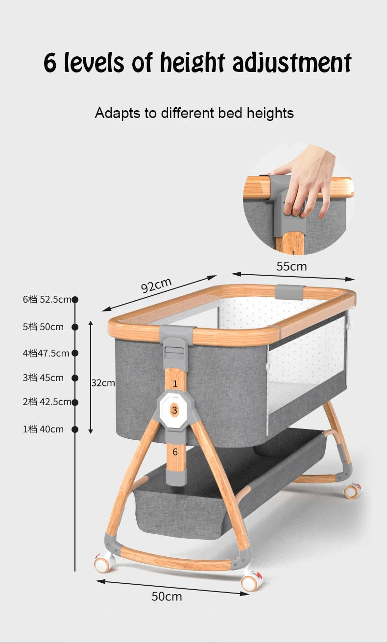 Aluminum Alloy Crib Movable Portable Bassinet Bed Foldable Multifunctional Bb Bed Newborn Patchwork Queen Bed