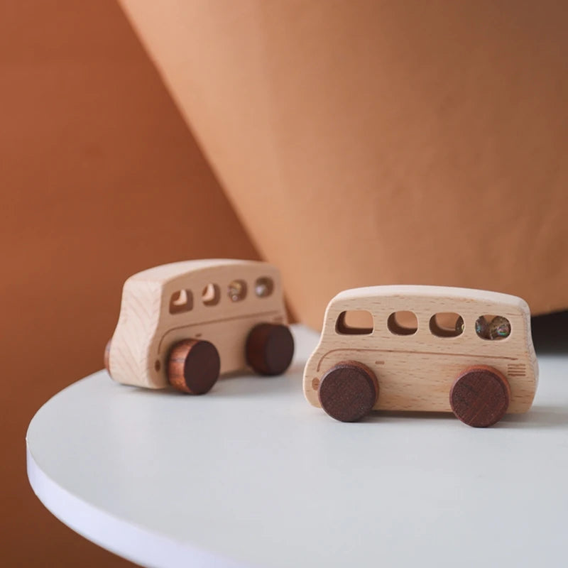 1PC Baby Wooden Toys Beech Car Blocks Cartoon Bus Educational Montessori Toys Baby Teething Play Gym Baby Birthday Gift Products