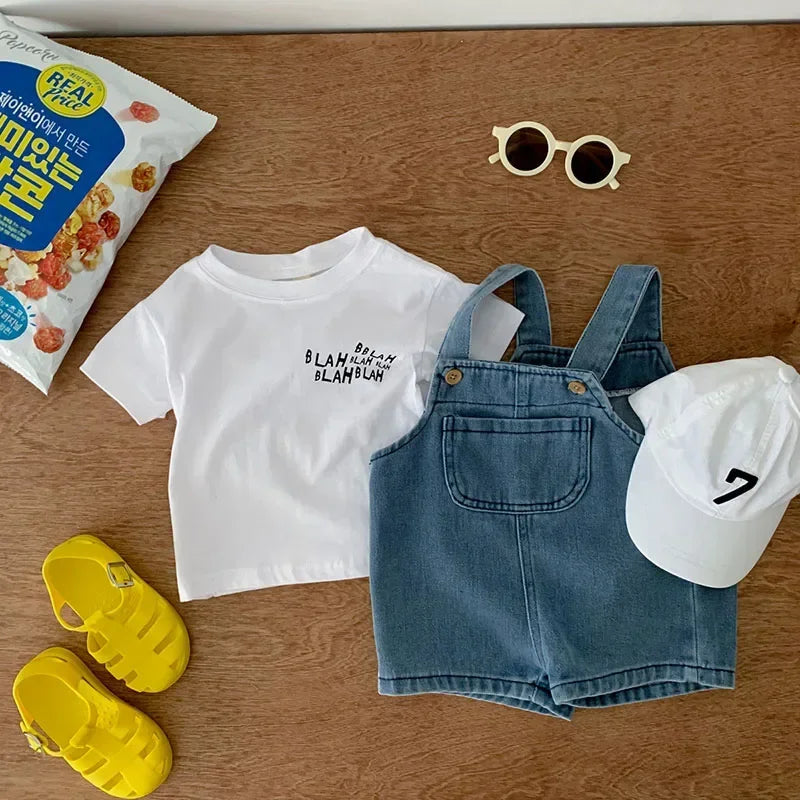2024 Summer Baby Clothing Set Toddler Girls Clothes Suit Infant Tee and Denim Overall  Boys Outfit