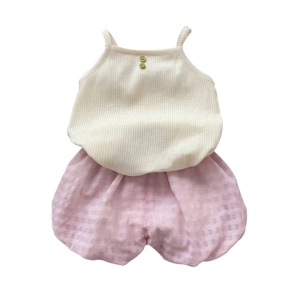 Baby Clothing 2025 Summer New Style 1-3 Year Old Female Baby Sweet Bow Two Piece Set Thin Outerwear