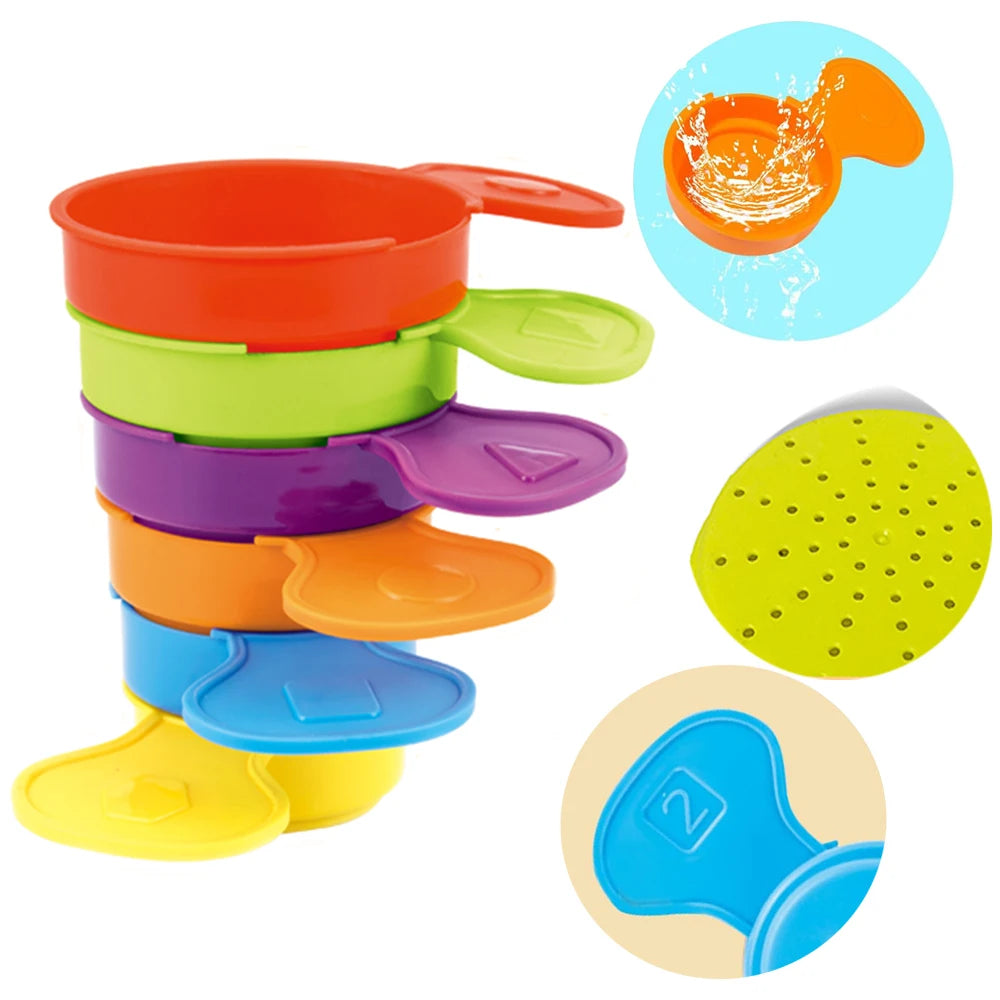Baby Bath Toys, Stacking Boat & Spoons Toys, Early Education Intelligence Gift, Rainbow Color Stacked Cup Folding Tower Baby Toy