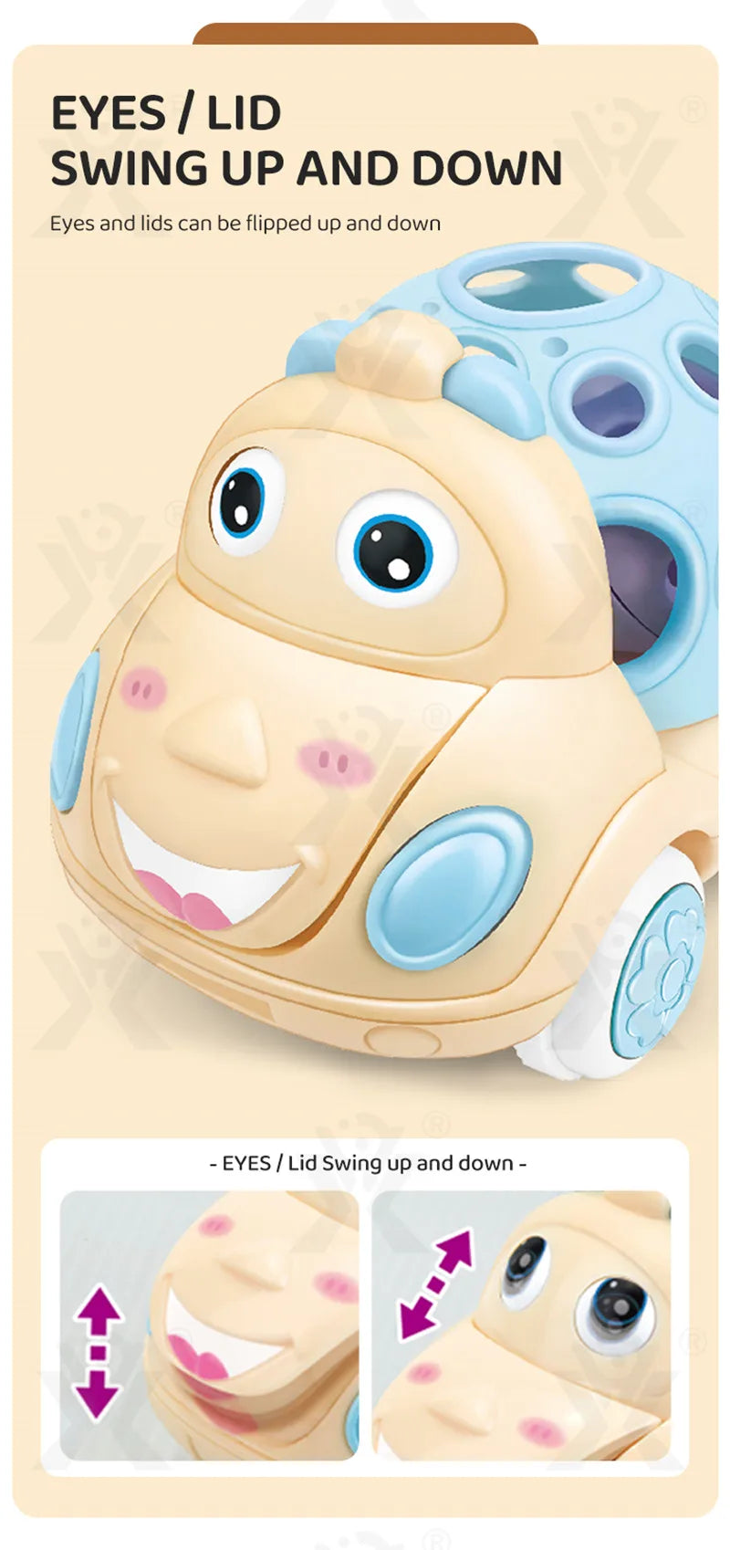 Baby Car Toys for 6 12 Months Friction Car Infant Soft Rubber Inertial Push and Go Vehicles Roll Car Hand Rattle Gift for Kids