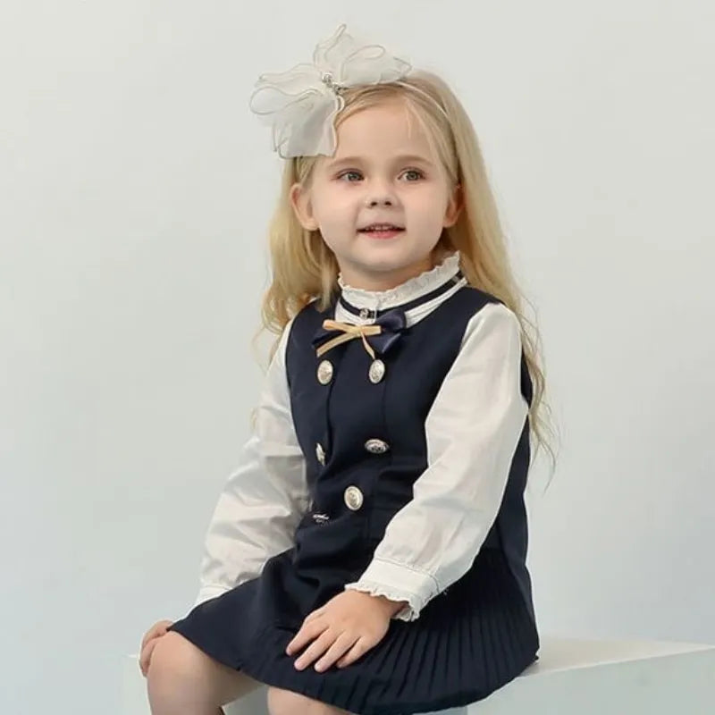 Fashion Baby Girl Clothes Set Shirt+Vest Dress 2PCS Infant Toddler Child Blouse For School Baby Uniform Clothing Suit 1-7Y