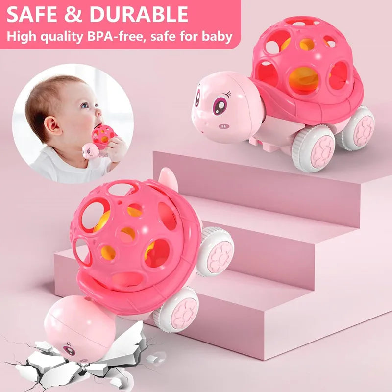 Baby Car Toys for 6 12 Months Friction Car Infant Soft Rubber Inertial Push and Go Vehicles Roll Car Hand Rattle Gift for Kids
