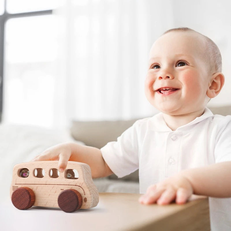 1PC Baby Wooden Toys Beech Car Blocks Cartoon Bus Educational Montessori Toys Baby Teething Play Gym Baby Birthday Gift Products