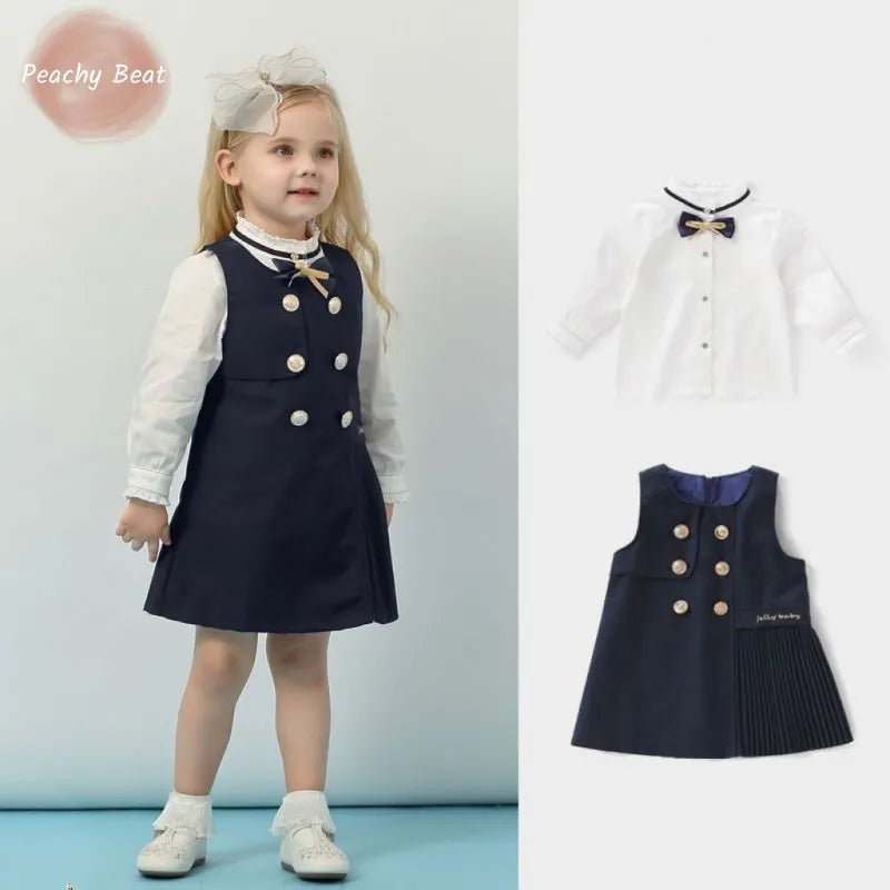 Fashion Baby Girl Clothes Set Shirt+Vest Dress 2PCS Infant Toddler Child Blouse For School Baby Uniform Clothing Suit 1-7Y
