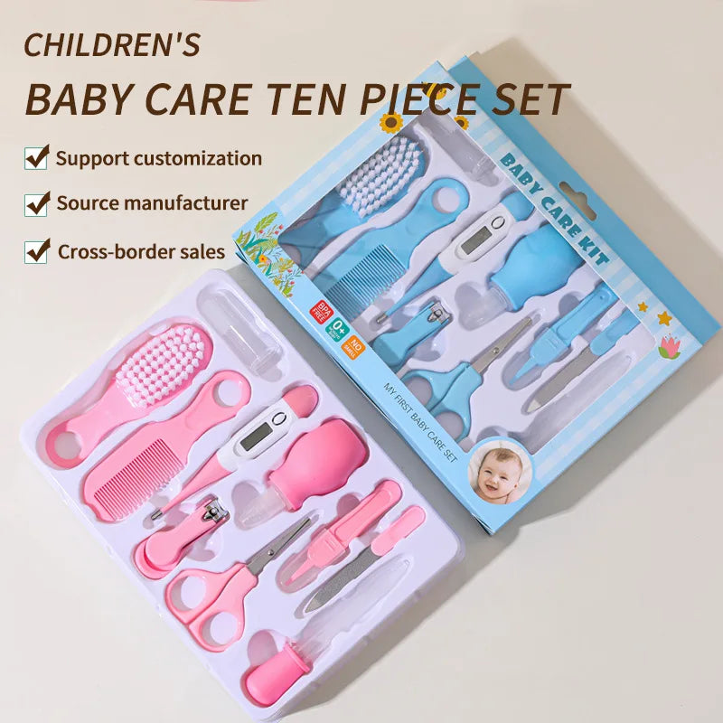 10PCS/Set Baby Health Care Kit Kids Nail Hair Health Care Thermometer Grooming Brush Clipper Teether Toothbrush Baby Essentials