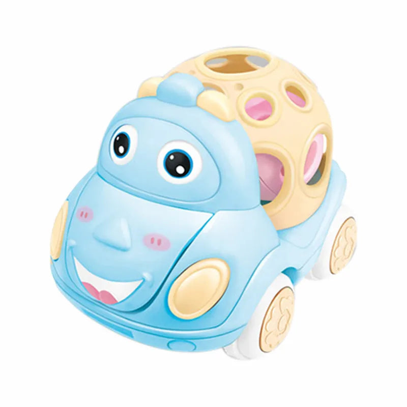 Baby Car Toys for 6 12 Months Friction Car Infant Soft Rubber Inertial Push and Go Vehicles Roll Car Hand Rattle Gift for Kids