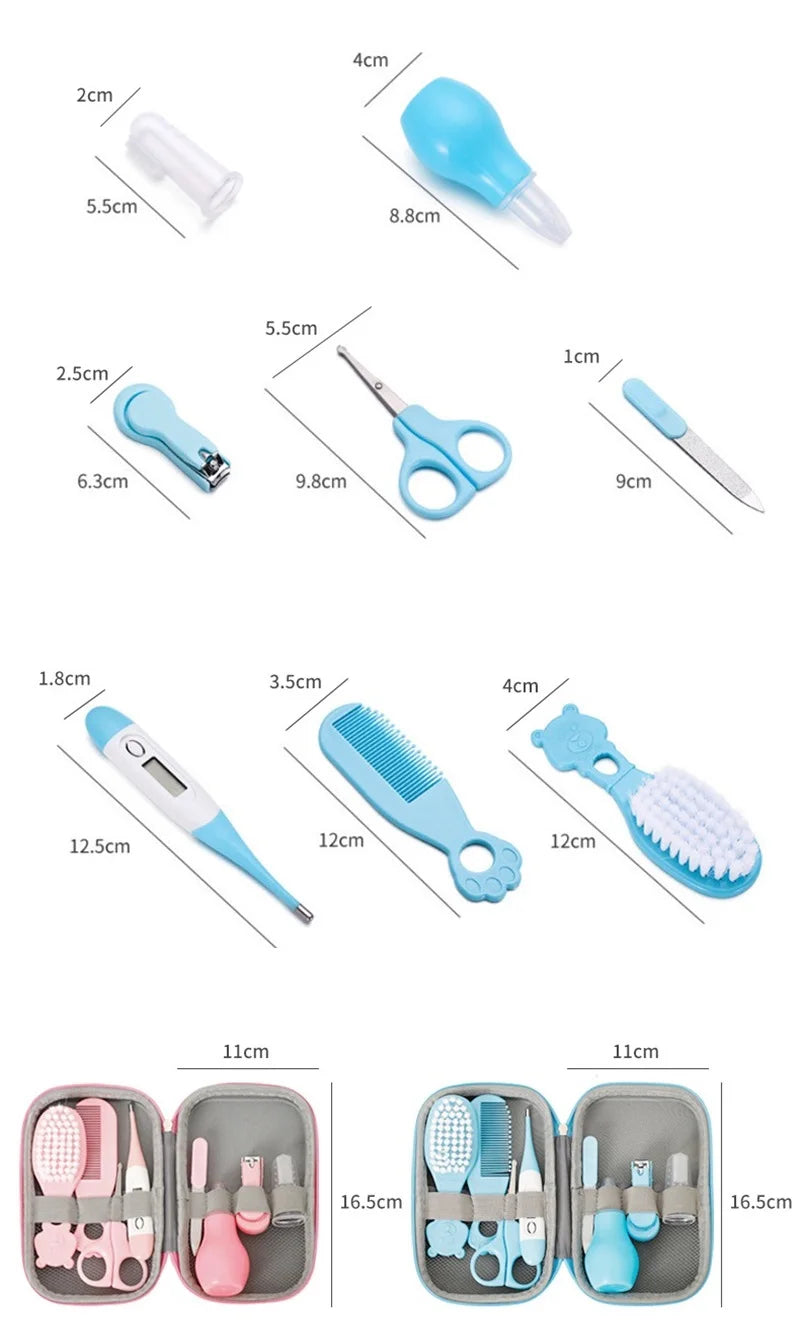 8PCS/Set Baby Health Care Kit Kids Nail Hair Health Care Thermometer Grooming Brush Clipper Teether Toothbrush Baby Essentials