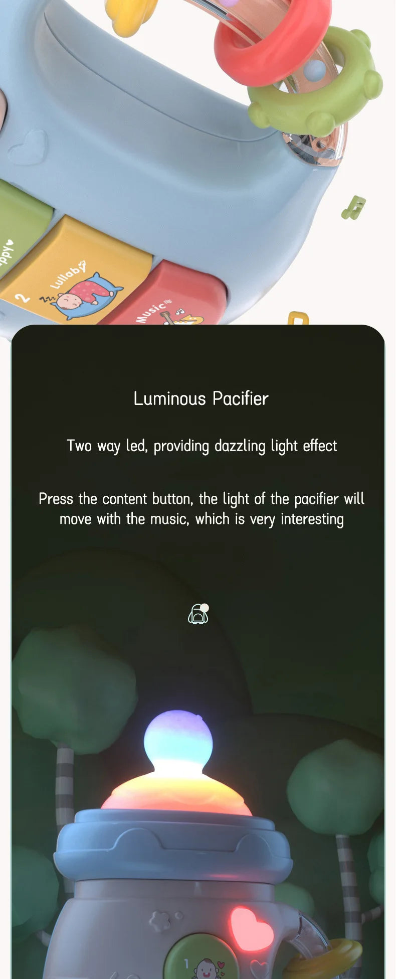 Baby 18M+Cute Bottle Illuminates Music Baby Ringing Soothing Toy Early Learning Education Toy Girl Baby Boy Birthday Gift Toy