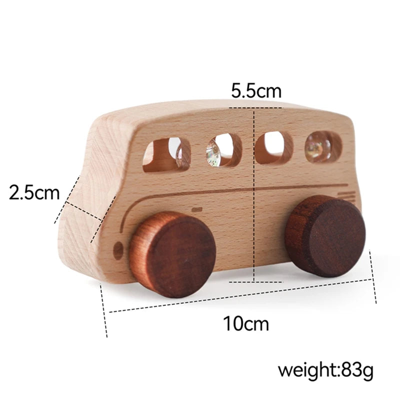1PC Baby Wooden Toys Beech Car Blocks Cartoon Bus Educational Montessori Toys Baby Teething Play Gym Baby Birthday Gift Products