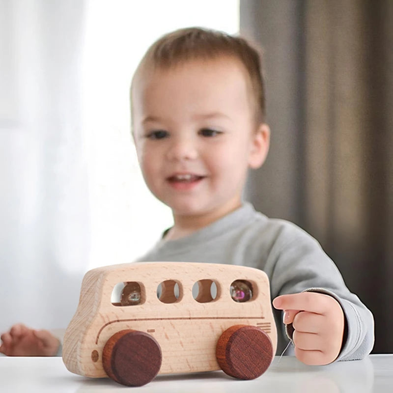 1PC Baby Wooden Toys Beech Car Blocks Cartoon Bus Educational Montessori Toys Baby Teething Play Gym Baby Birthday Gift Products