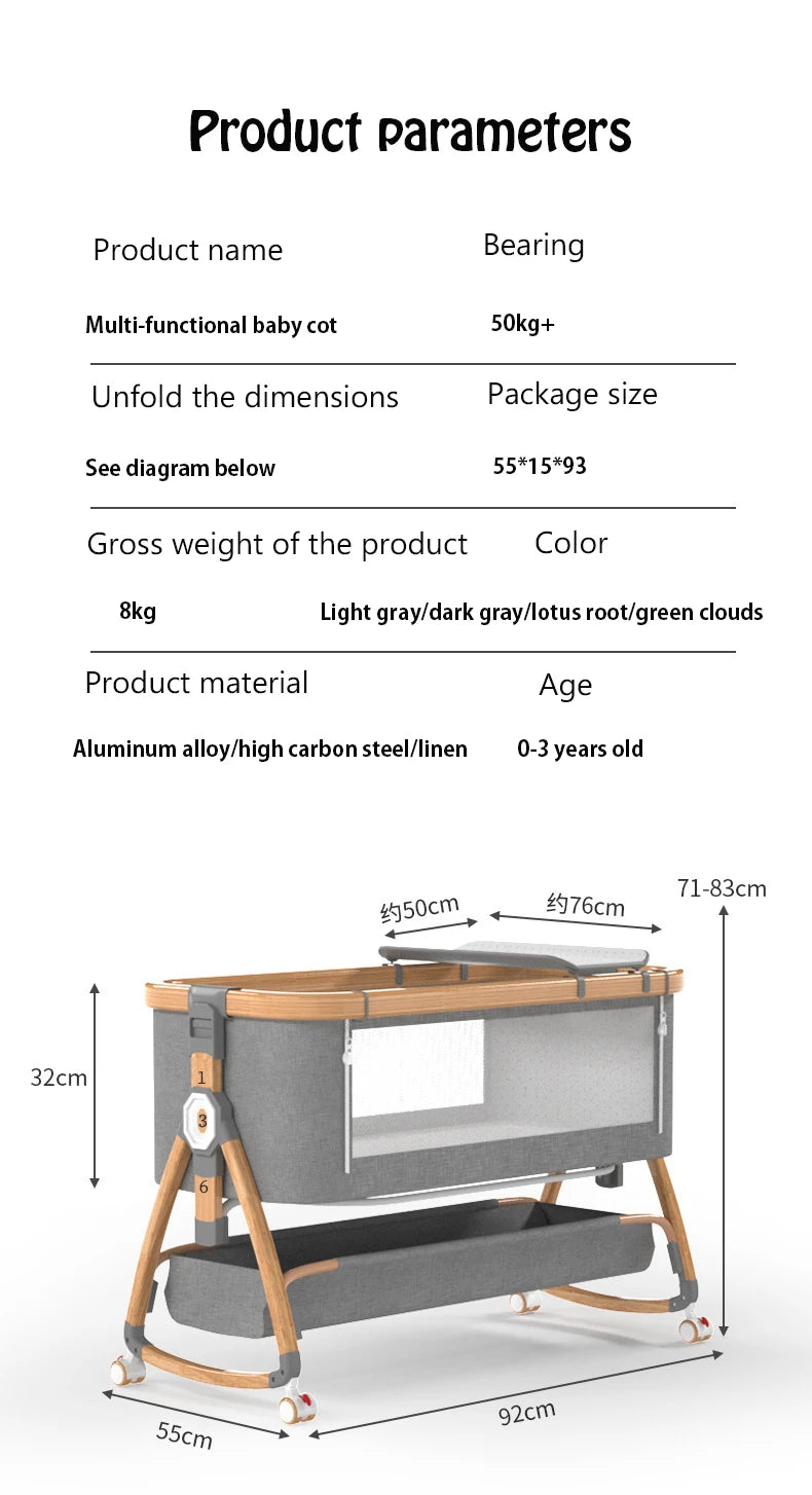 Aluminum Alloy Crib Movable Portable Bassinet Bed Foldable Multifunctional Bb Bed Newborn Patchwork Queen Bed