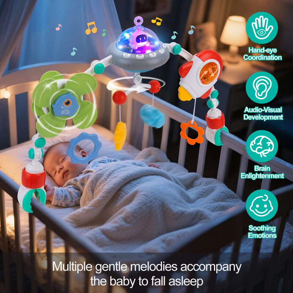 Baby Stroller Arch Toys Crib Music Rotating Bouncers Toys Fine Motor Skills Sensory Development Arch Car Seat Toys for New Born