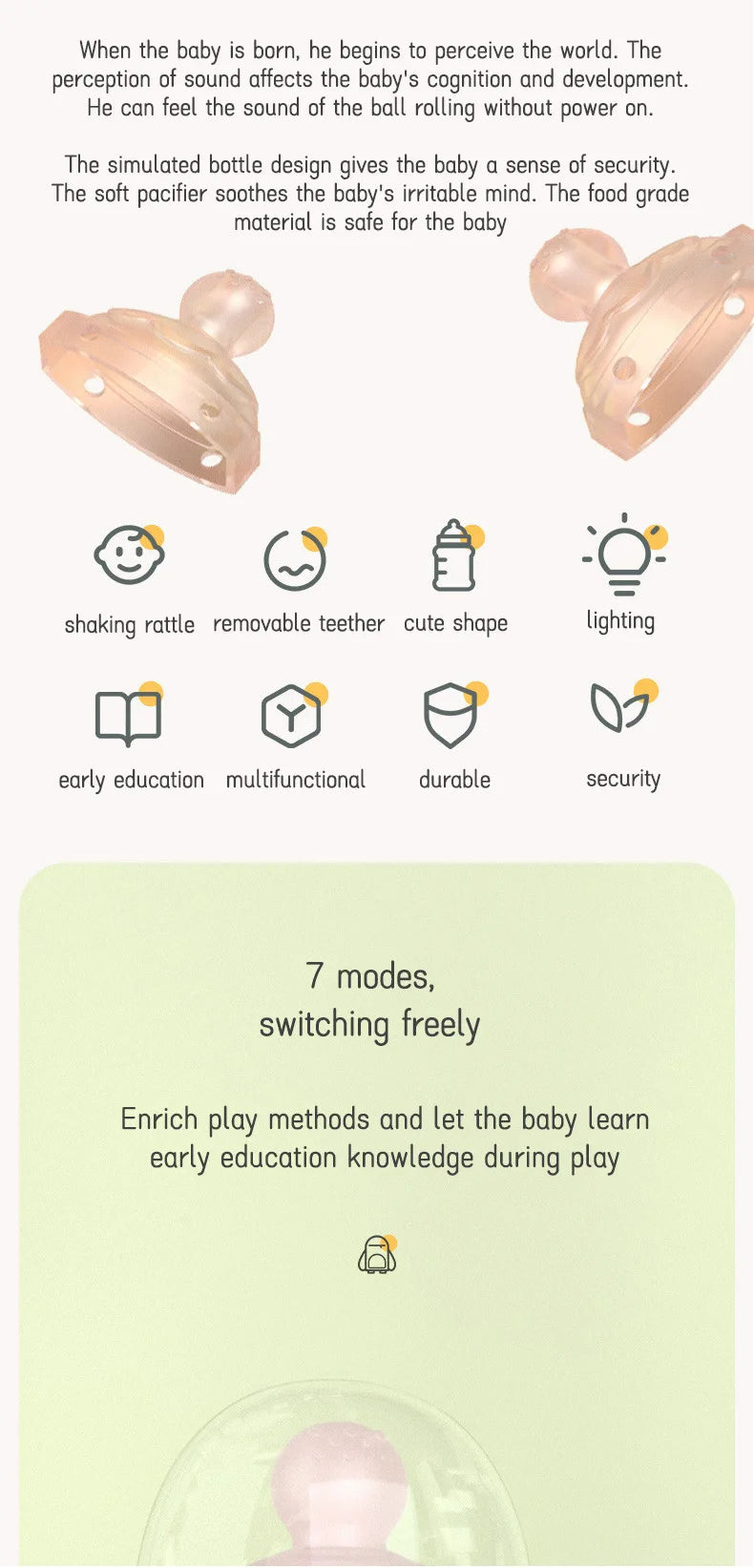 Baby 18M+Cute Bottle Illuminates Music Baby Ringing Soothing Toy Early Learning Education Toy Girl Baby Boy Birthday Gift Toy