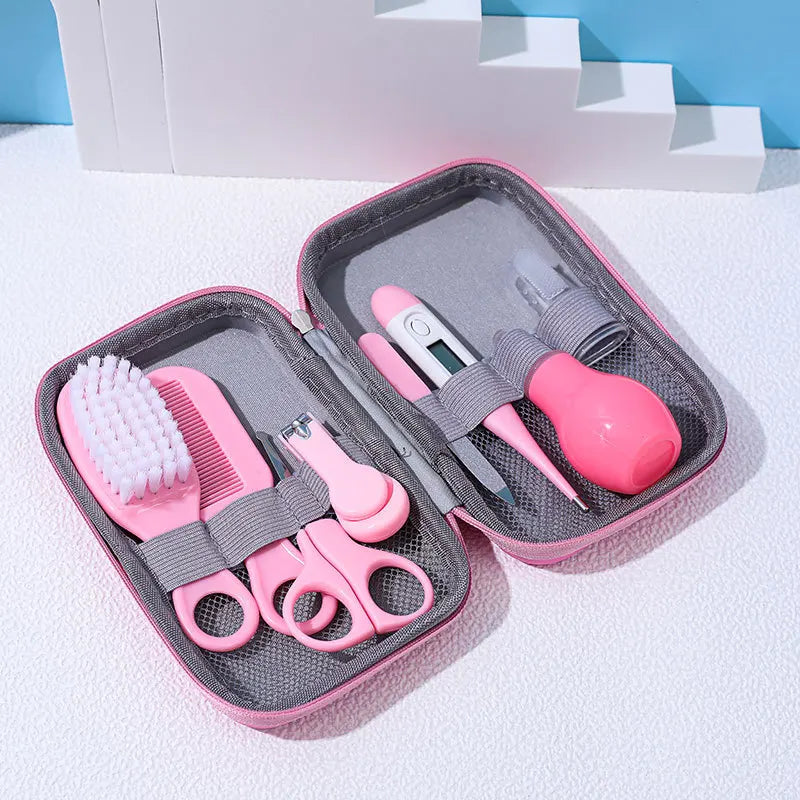 8PCS Baby Grooming Kit, Nail Clipper, Brush, Nasal Aspirator, Comb, and EVA Case for Newborn Care Essentials