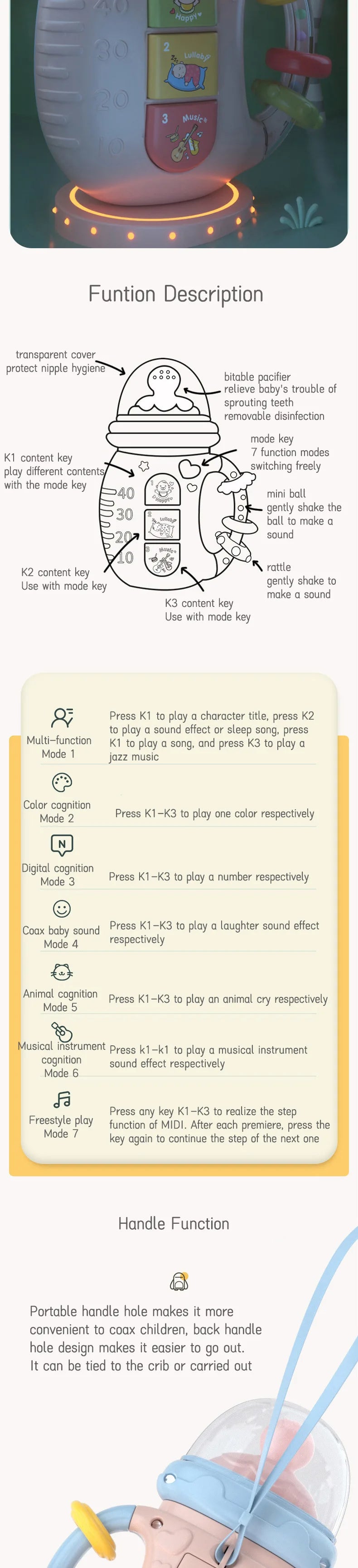 Baby 18M+Cute Bottle Illuminates Music Baby Ringing Soothing Toy Early Learning Education Toy Girl Baby Boy Birthday Gift Toy