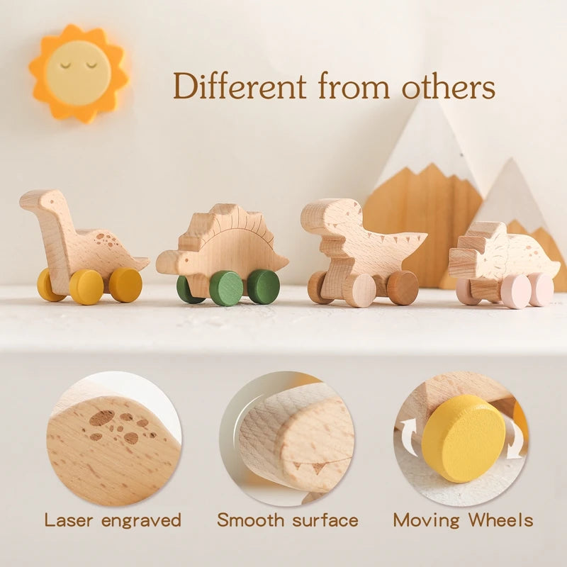 1PC Baby Wooden Toys Beech Car Blocks Cartoon Bus Educational Montessori Toys Baby Teething Play Gym Baby Birthday Gift Products