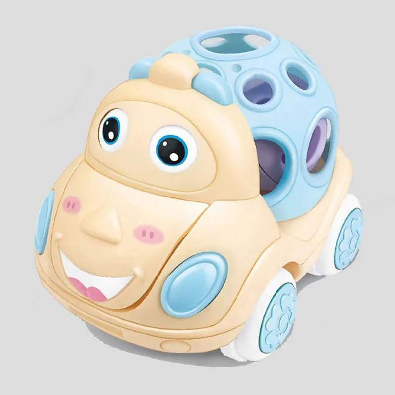 Baby Car Toys for 6 12 Months Friction Car Infant Soft Rubber Inertial Push and Go Vehicles Roll Car Hand Rattle Gift for Kids