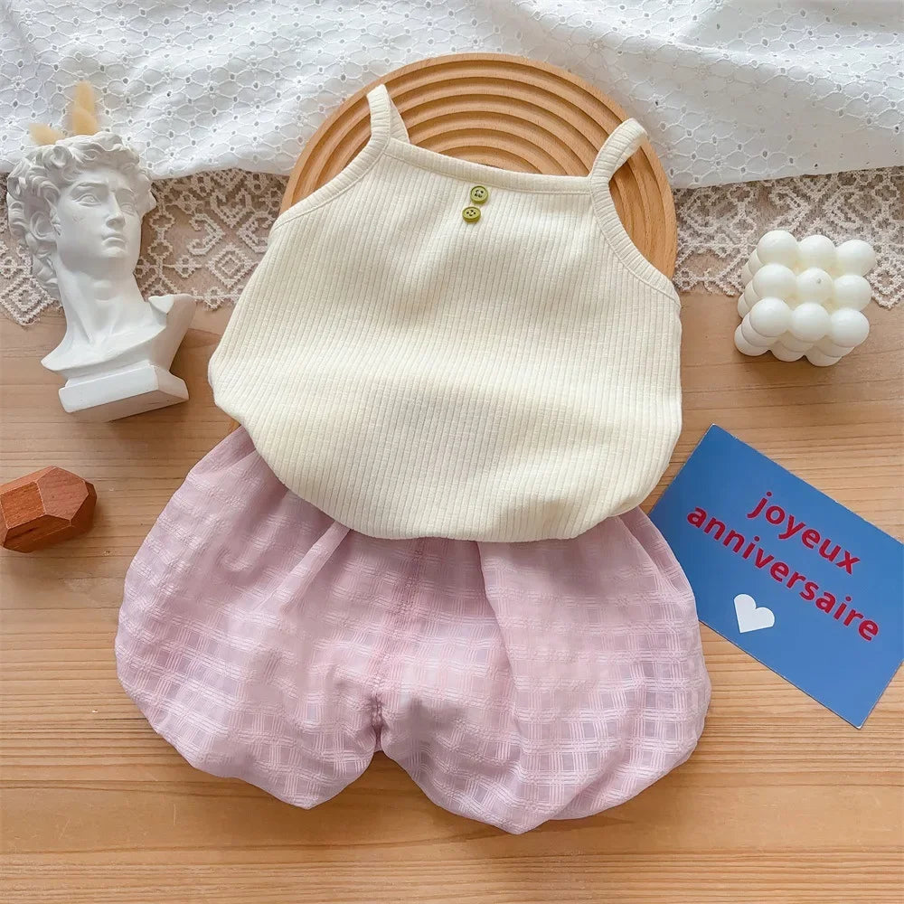 Baby Clothing 2025 Summer New Style 1-3 Year Old Female Baby Sweet Bow Two Piece Set Thin Outerwear