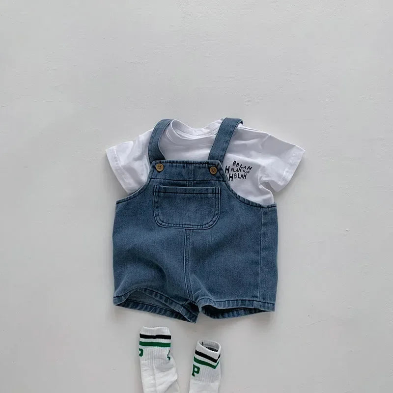 2024 Summer Baby Clothing Set Toddler Girls Clothes Suit Infant Tee and Denim Overall  Boys Outfit