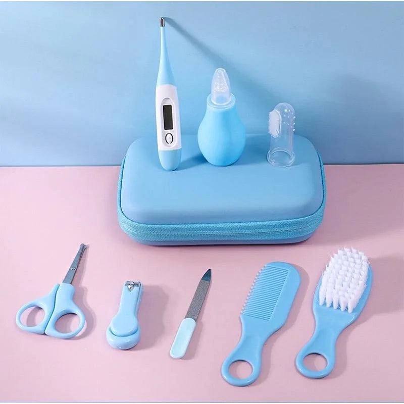 8PCS Baby Grooming Kit, Nail Clipper, Brush, Nasal Aspirator, Comb, and EVA Case for Newborn Care Essentials