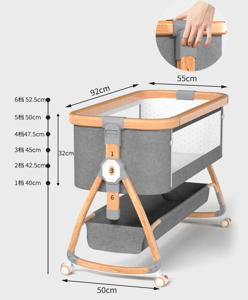 Aluminum Alloy Crib Movable Portable Bassinet Bed Foldable Multifunctional Bb Bed Newborn Patchwork Queen Bed