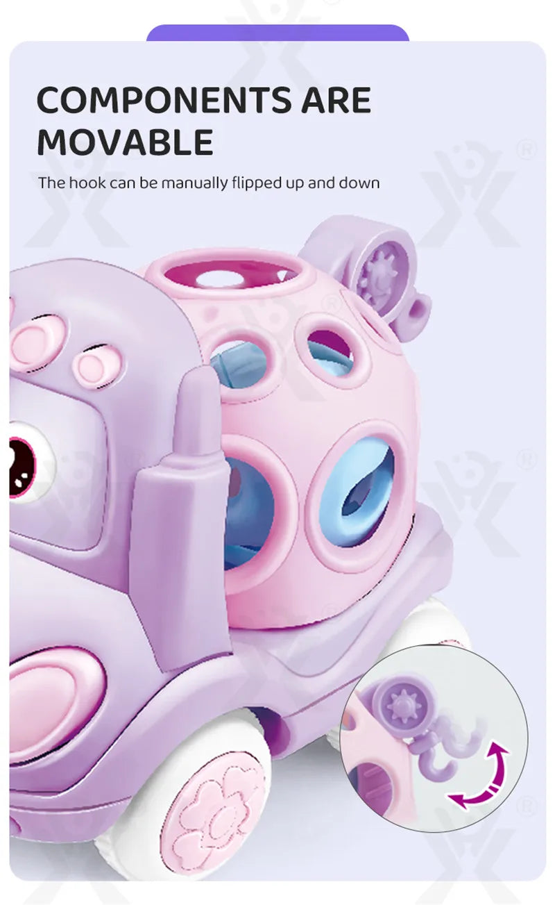 Baby Car Toys for 6 12 Months Friction Car Infant Soft Rubber Inertial Push and Go Vehicles Roll Car Hand Rattle Gift for Kids