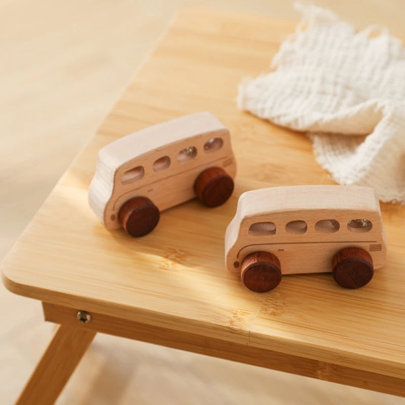 1PC Baby Wooden Toys Beech Car Blocks Cartoon Bus Educational Montessori Toys Baby Teething Play Gym Baby Birthday Gift Products