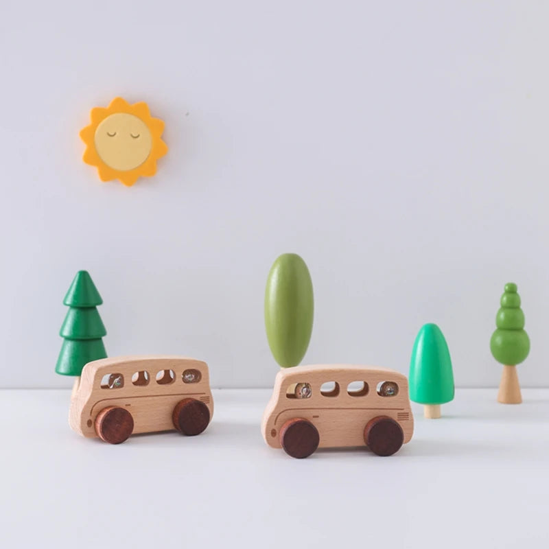 1PC Baby Wooden Toys Beech Car Blocks Cartoon Bus Educational Montessori Toys Baby Teething Play Gym Baby Birthday Gift Products