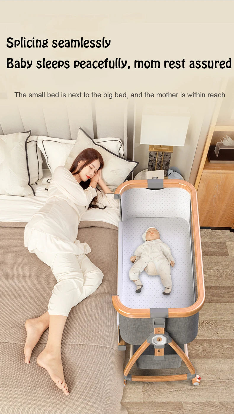 Aluminum Alloy Crib Movable Portable Bassinet Bed Foldable Multifunctional Bb Bed Newborn Patchwork Queen Bed