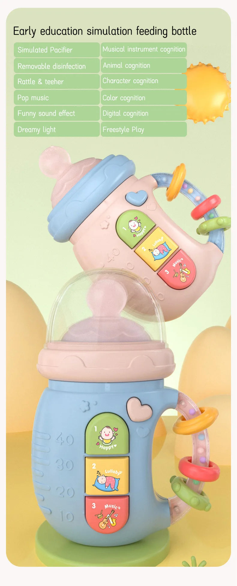 Baby 18M+Cute Bottle Illuminates Music Baby Ringing Soothing Toy Early Learning Education Toy Girl Baby Boy Birthday Gift Toy