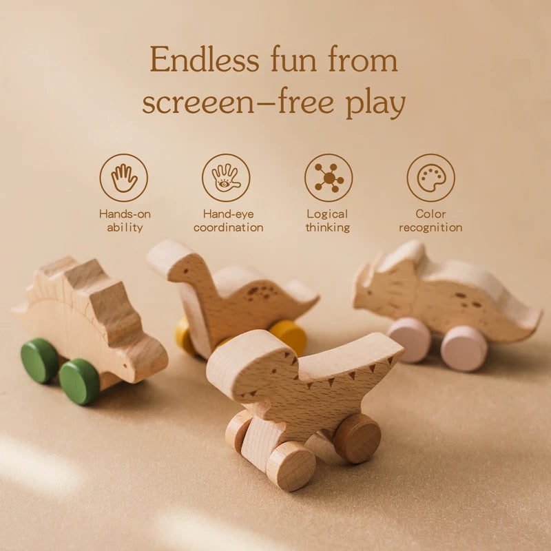 1PC Baby Wooden Toys Beech Car Blocks Cartoon Bus Educational Montessori Toys Baby Teething Play Gym Baby Birthday Gift Products