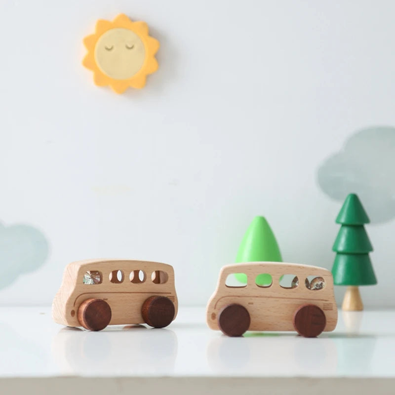 1PC Baby Wooden Toys Beech Car Blocks Cartoon Bus Educational Montessori Toys Baby Teething Play Gym Baby Birthday Gift Products