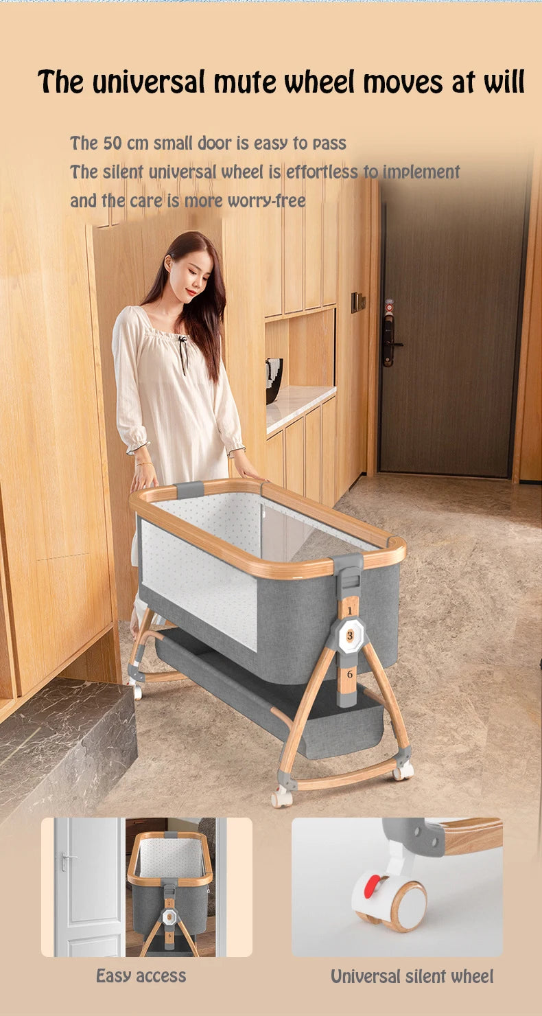 Aluminum Alloy Crib Movable Portable Bassinet Bed Foldable Multifunctional Bb Bed Newborn Patchwork Queen Bed