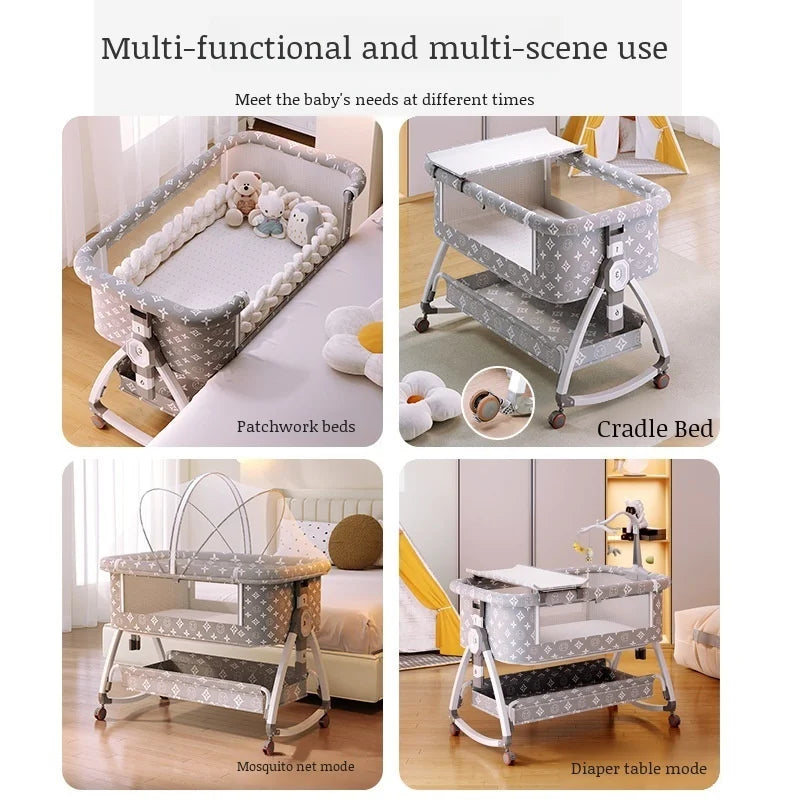Foldable Portable Baby Bassinet Adjustable High/Low Child Beds Multifunctional Folding Newborn Baby Cribs Anti Spillage Big Bed