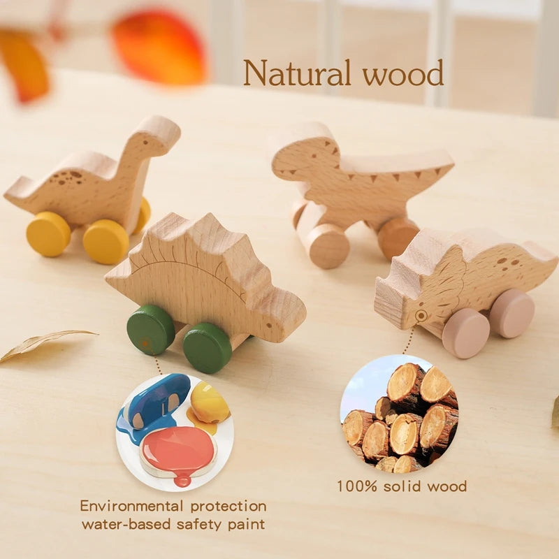 1PC Baby Wooden Toys Beech Car Blocks Cartoon Bus Educational Montessori Toys Baby Teething Play Gym Baby Birthday Gift Products